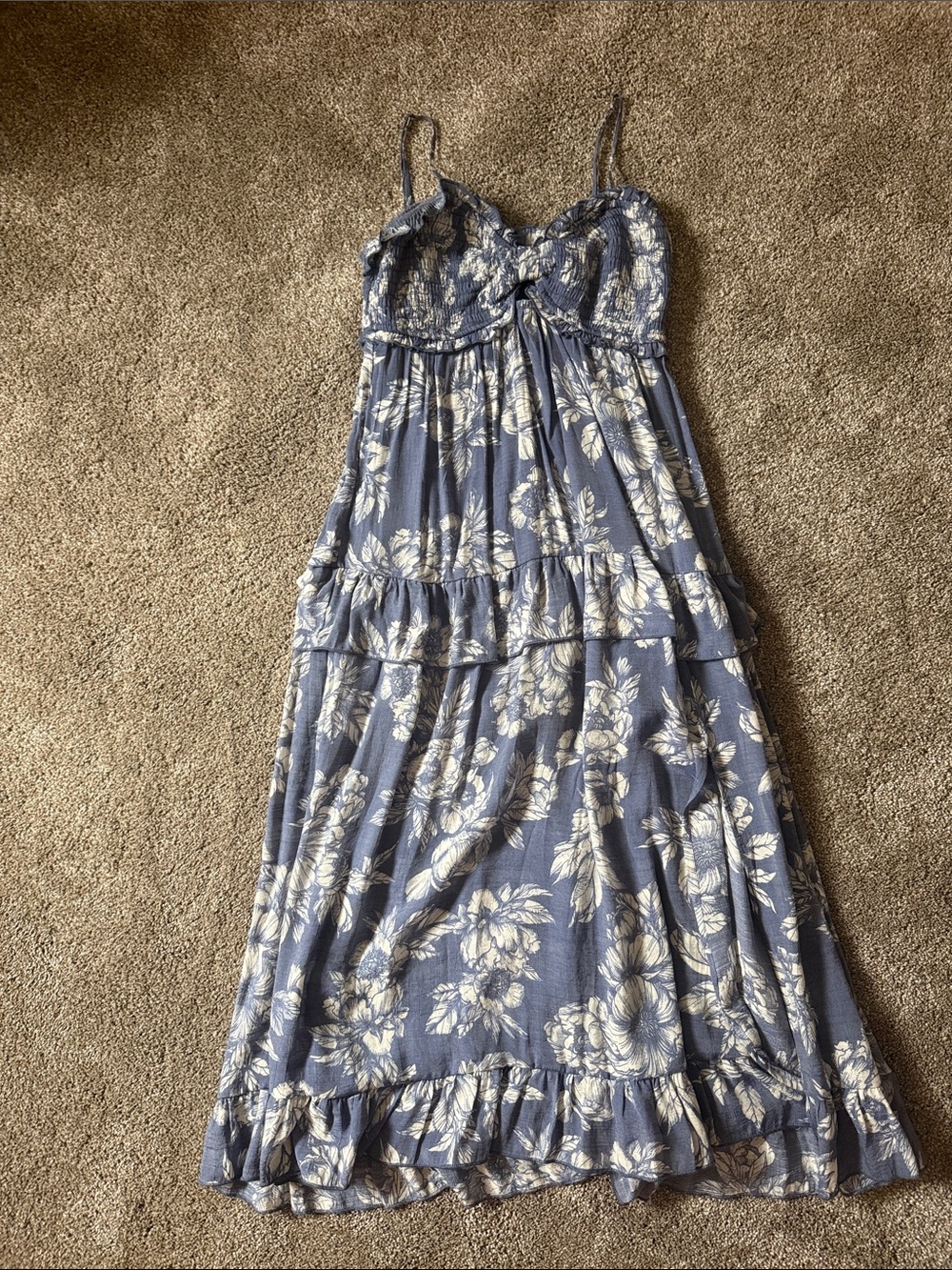 Trixxi Blue and White Floral Tiered Maxi Dress